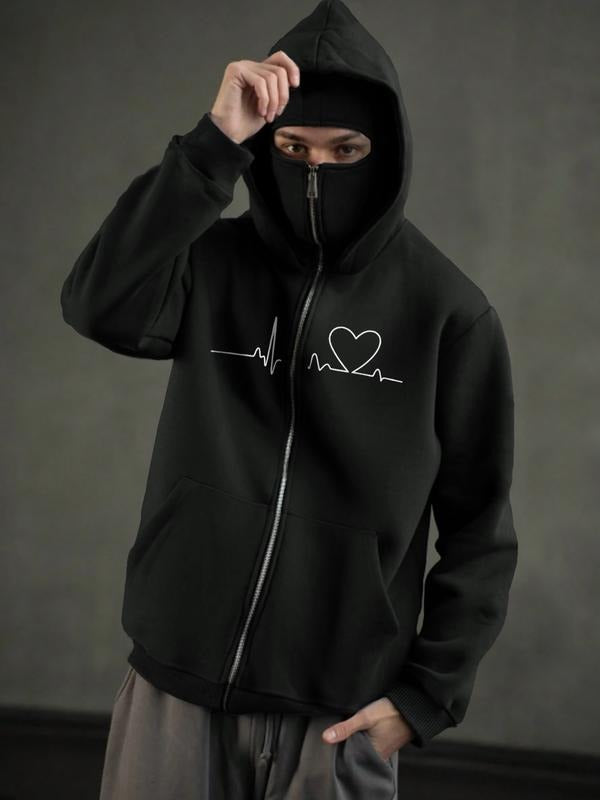 Motorcycle hoodie Fashion Hoodie with Full Face Mask Design, Casual Zipper Sweatshirt, Stylish Graphic Print Pullover for...