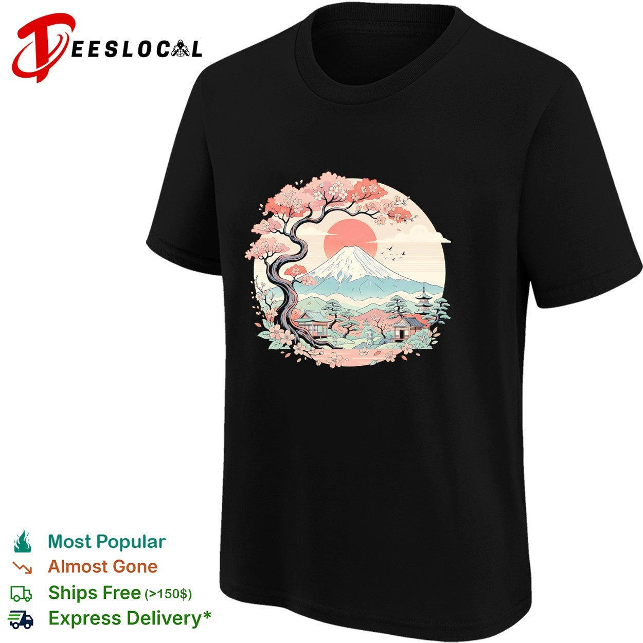 Mount Fuji cherry blossom tree Japanese pagoda shirt
