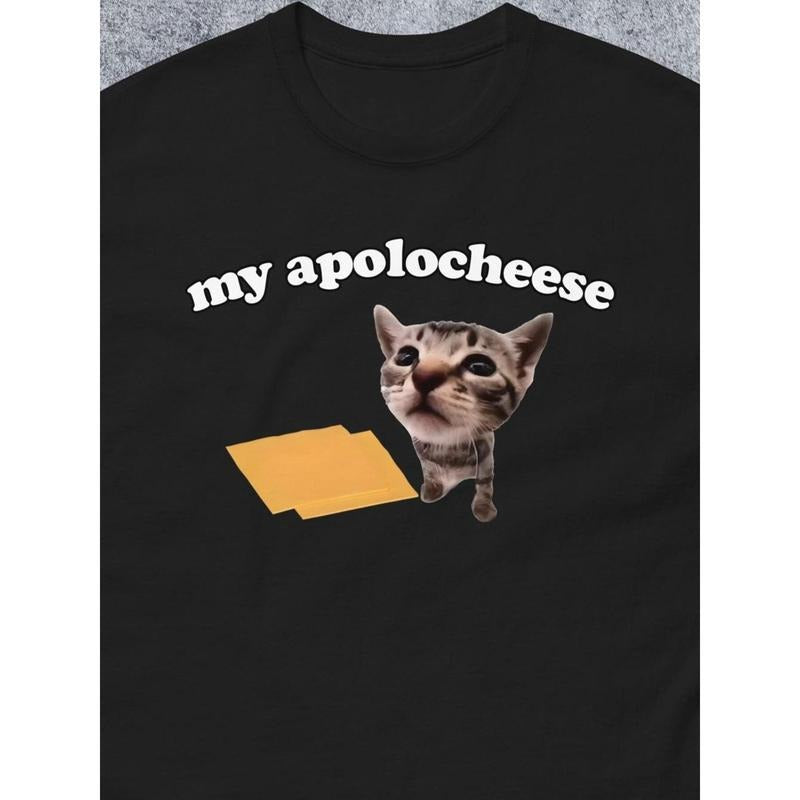 My Acheese Funny Cat Meme T-Shirt - Black Humorous "My Apolocheese" Graphic Tee with Kitten & Cheese Design, 100% Cotton...