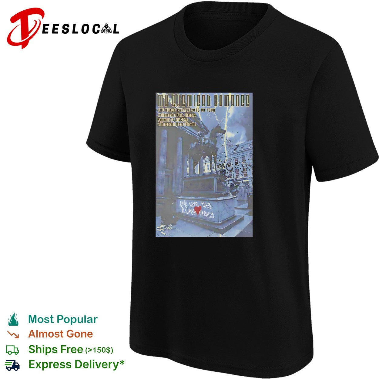 My Chemical Romance The Black Parade 2026 UK Tour Bellahouston Glasgow with Idlewild shirt