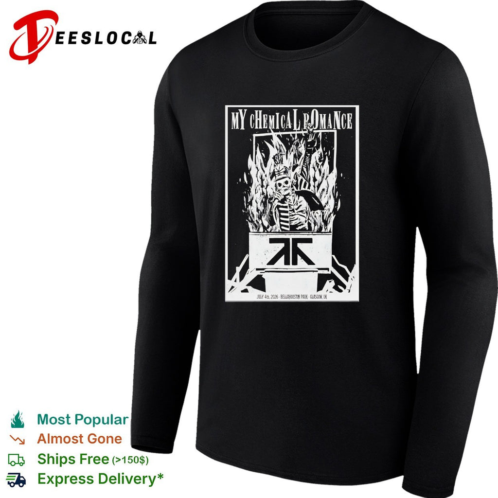 My Chemical Romance skeleton throne flames Bellahouston Park Glasgow July 4 2026 shirt