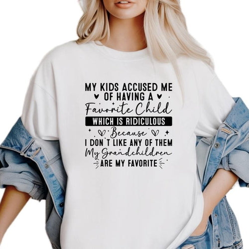 "My Grandchildren Are My Favorite" Random Color Graphic T-Shirt, Comfortable Comfy Top Womenswear Everyday Love Soft...