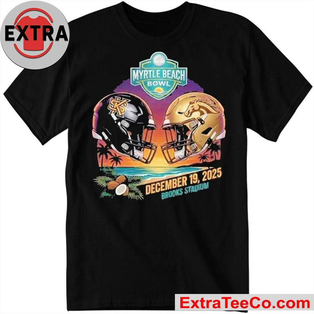Myrtle Beach Bowl Presented By Engine Kennesaw State Owls vs Western Michigan Broncos Helmet Head To Head December 19 2025 Brooks Stadium Logo Shirt