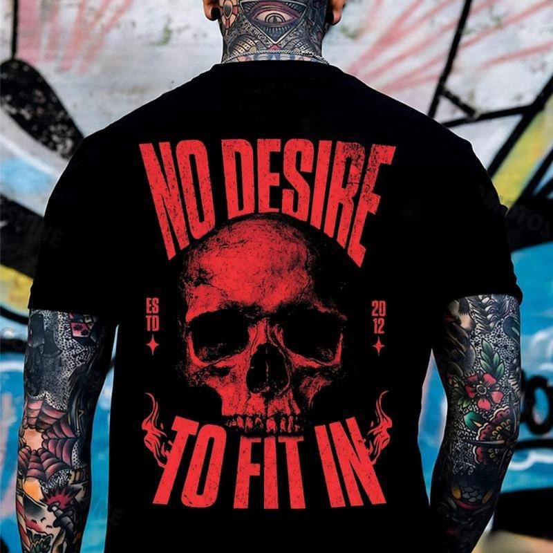 NO DESIRE TO FIT IN Skull Print Men's T-Shirt, Top Menswear, Cotton Tee Shirt Casual Streetwear Hoodie, Sweatshirt