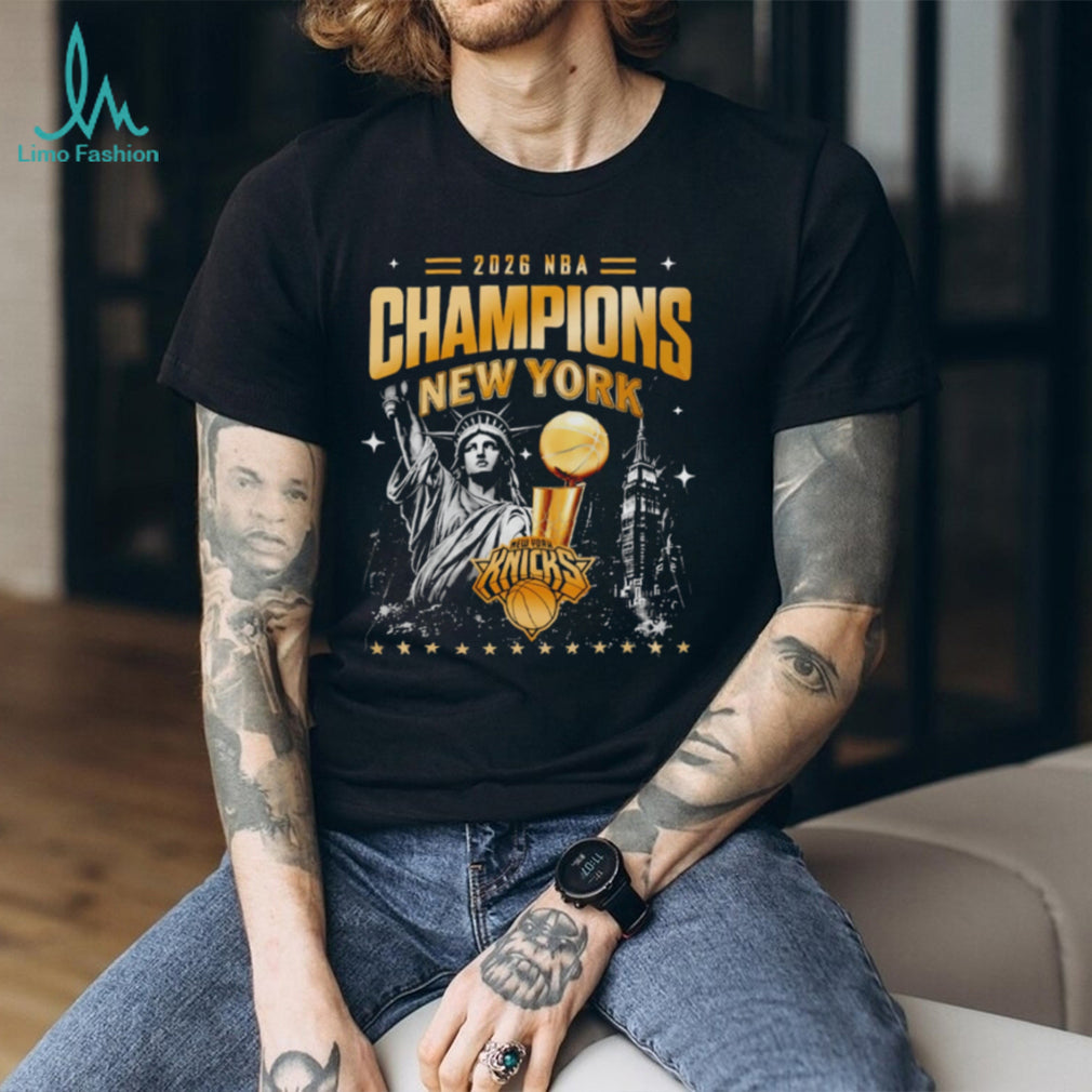 NY Knicks NBA Champions 2026 Statue of Liberty skyline shirt