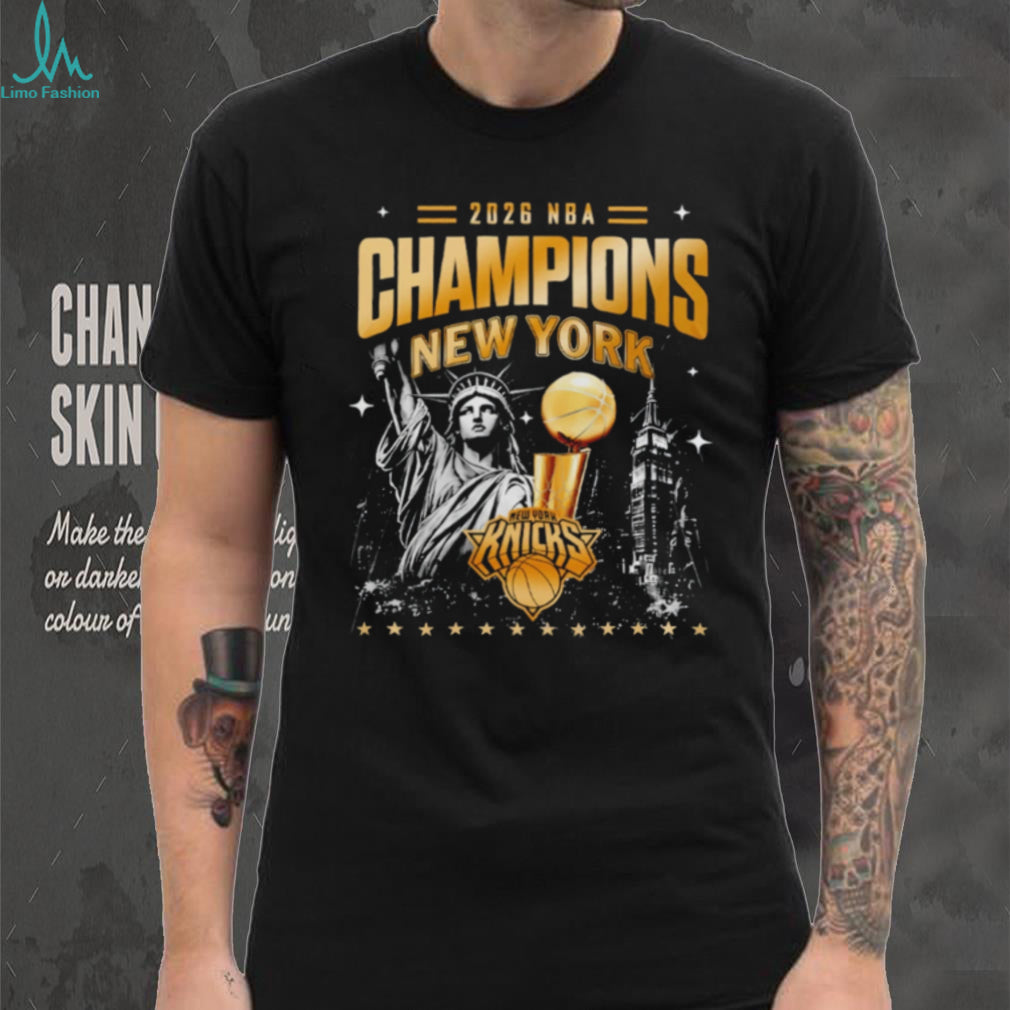 NY Knicks NBA Champions 2026 Statue of Liberty skyline shirt