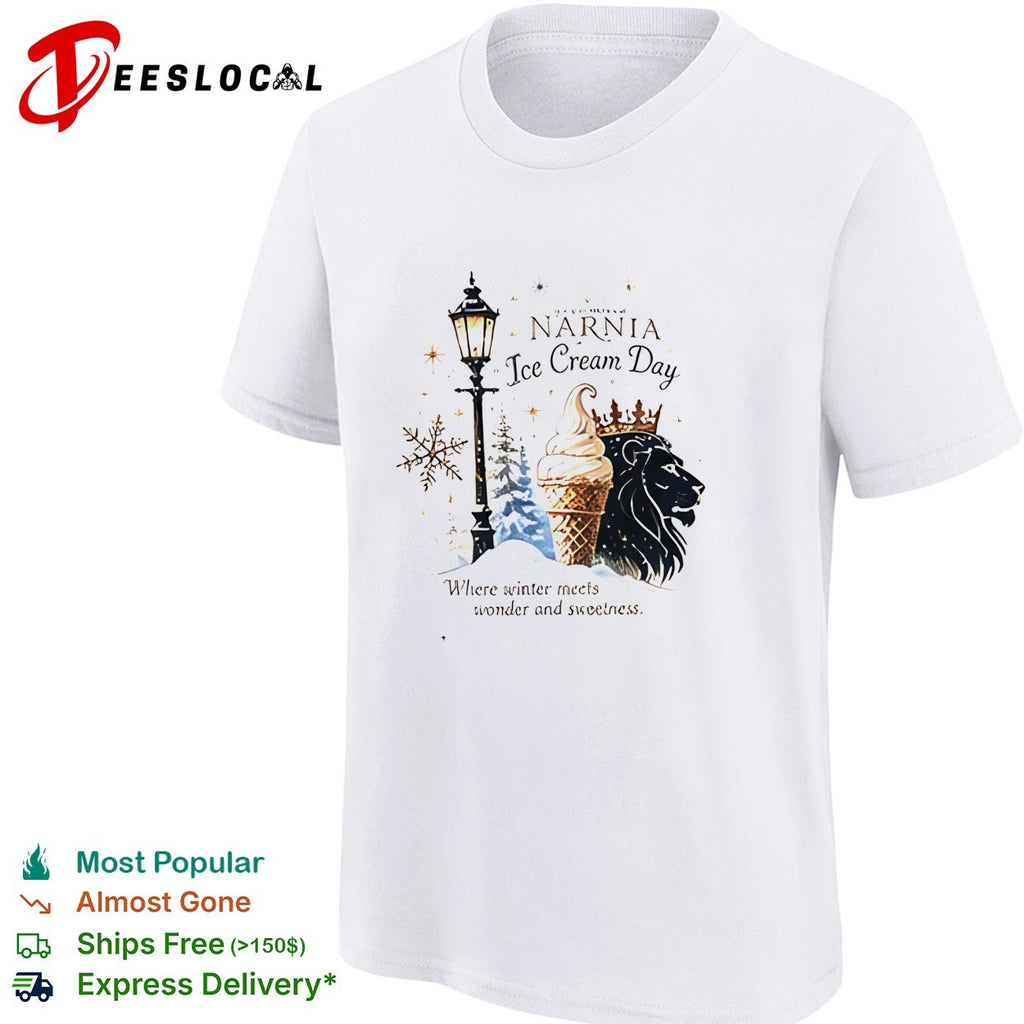 Narnia ice cream day where winter meets wonder and sweetness lion shirt