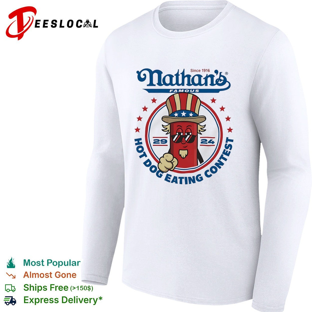 Nathan s Famous Since 1916 Hot Dog Eating Contest Uncle Sam Hot Dog shirt