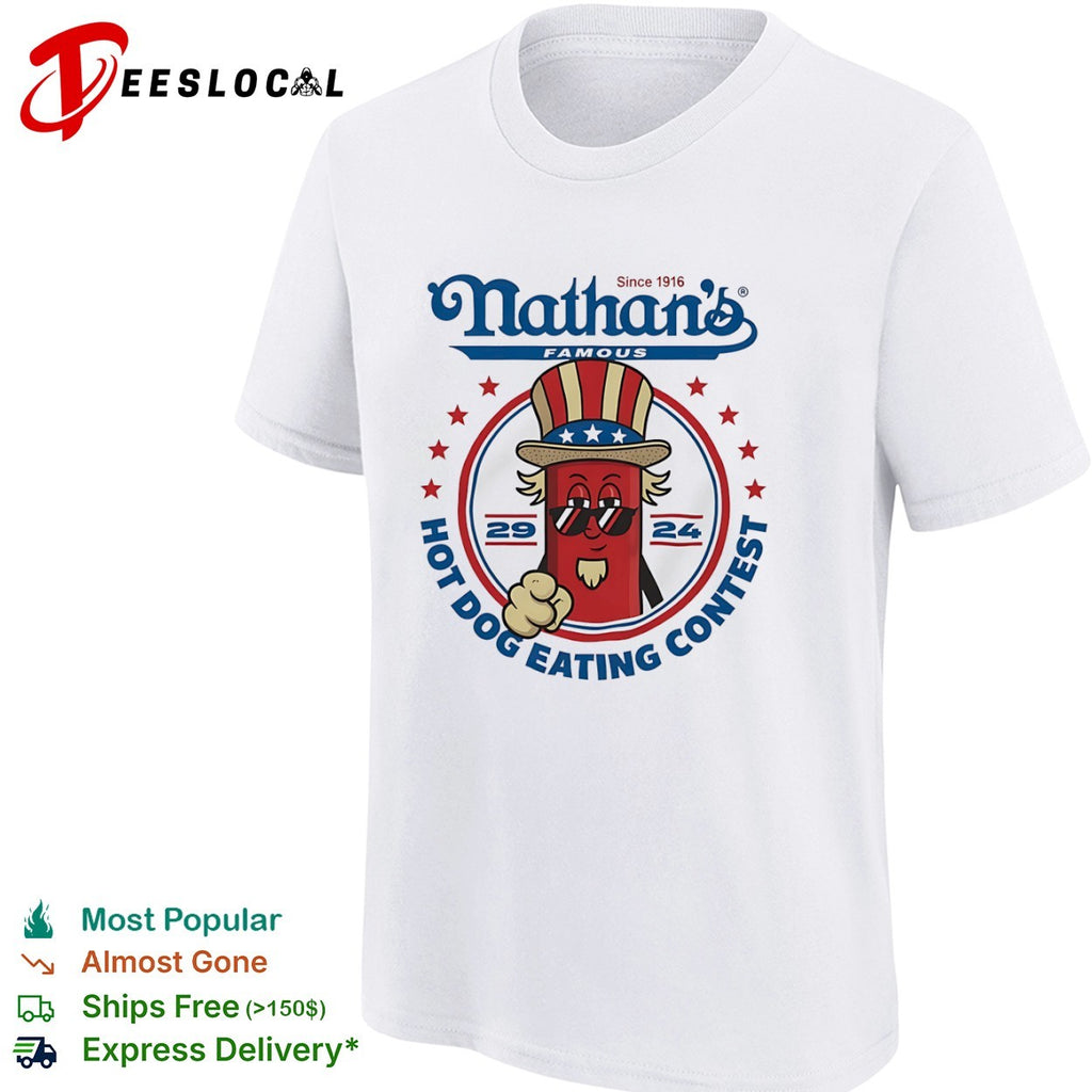 Nathan s Famous Since 1916 Hot Dog Eating Contest Uncle Sam Hot Dog shirt