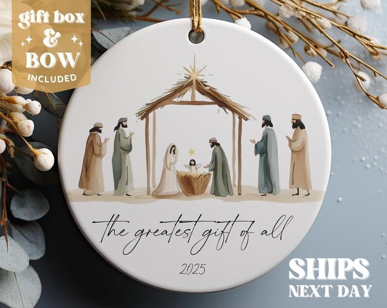 Nativity Christmas Ceramic Ornament - The Greatest Gift of All Ornament - Christian Ornament Christmas Gift T-Shirts,...
