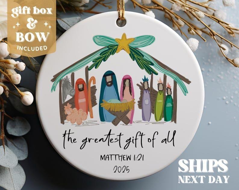 Nativity Christmas Ornament - The Greatest Gift of All Ornament - Christian Ornament Christmas Gift #299 T-Shirts,...