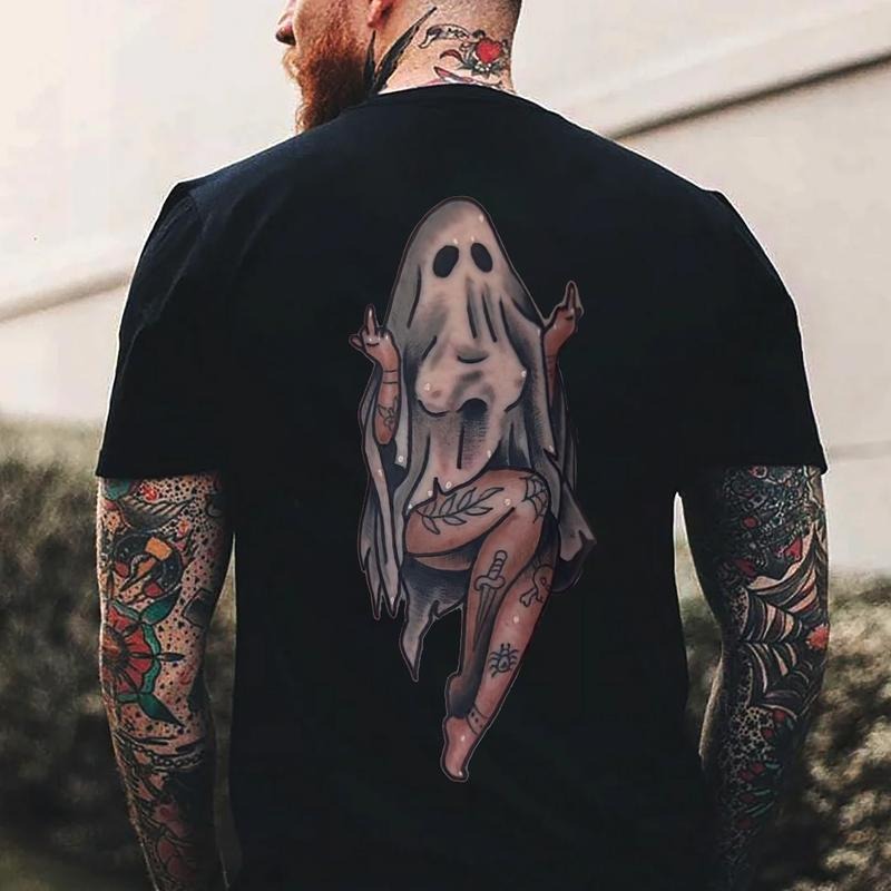 Naughty Sexy Lady Ghost with Tattoo Black Print T-shirt - Sweatshirt