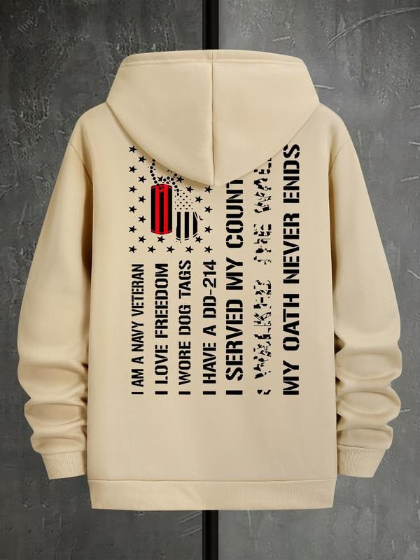 Navy Veteran Casual Sweatshirt Hoodie with American Flag & Dog Tags Print, Casual Fitted Design for Spring & Fall,...