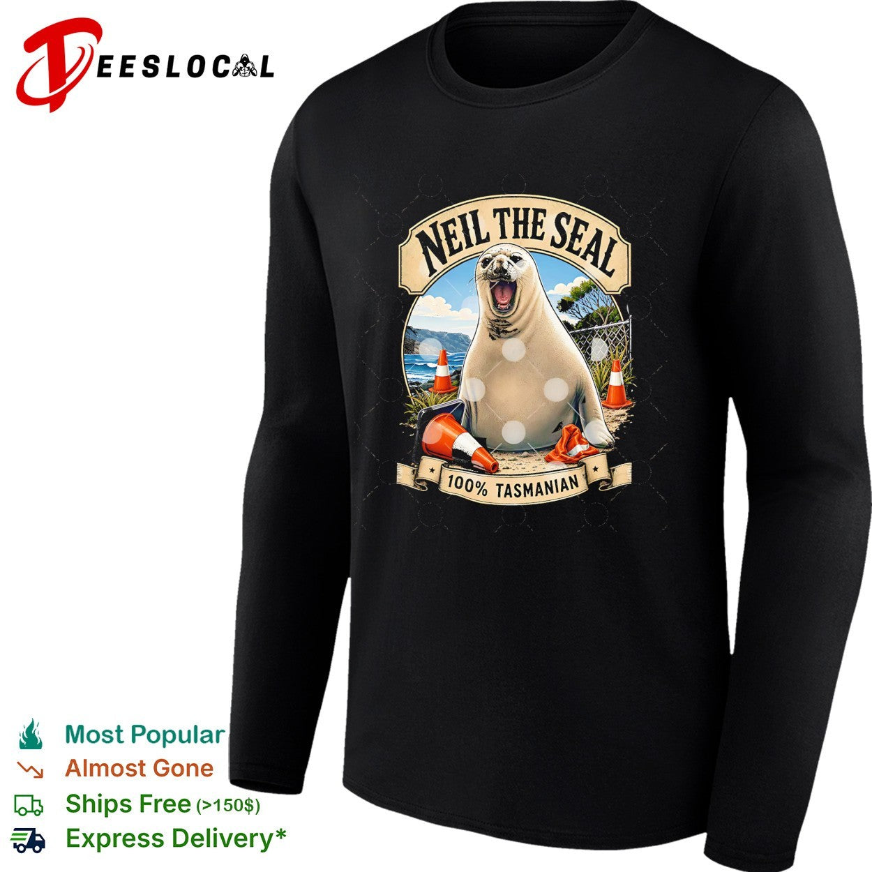 Neil the Seal 100 percent Tasmanian traffic cones shirt