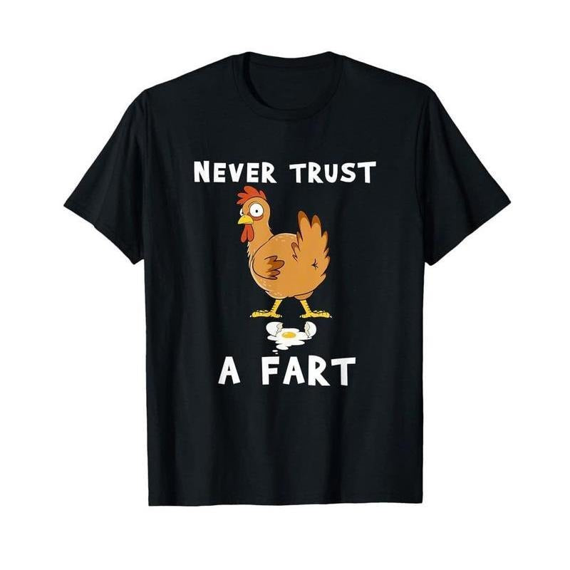 Never Trust A Fart F-CAW-F Angry Rooster Chicken FCawF Shirt Unisex Fall Graphic Tee for Farm Animal Christmas Lovers...
