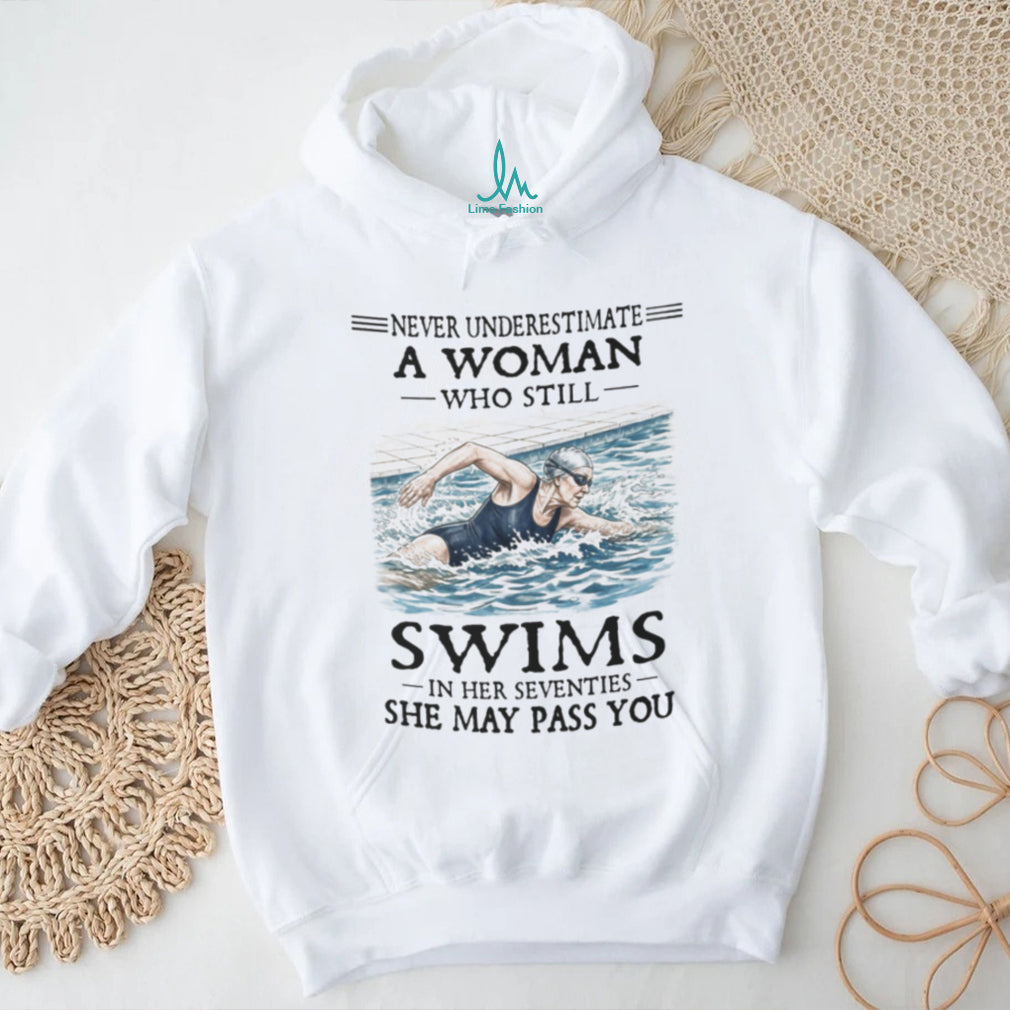 Never Underestimate Woman Swimmer Funny 70s Shirt
