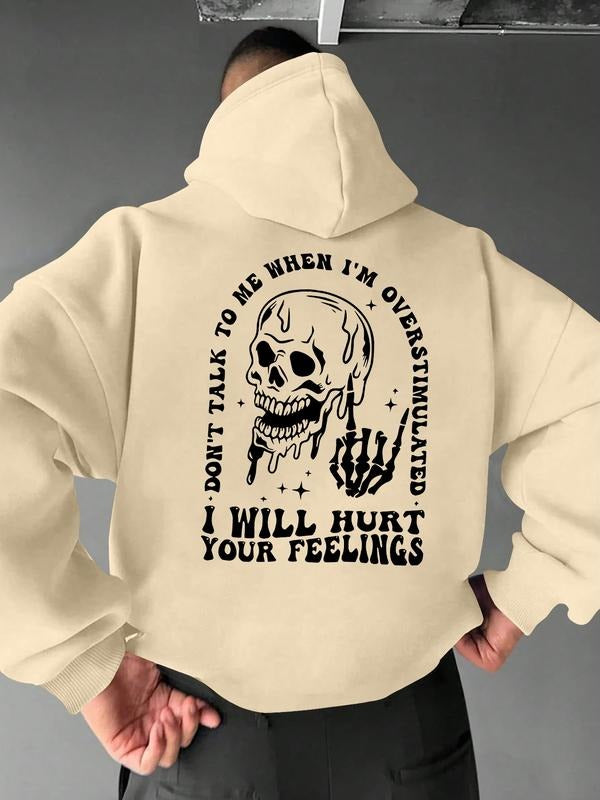 New "I Will Hurt Your Feelings" Letter Skull Pattern Printed Hooded Sweatshirt, Spring and Autumn Trendy Brand...