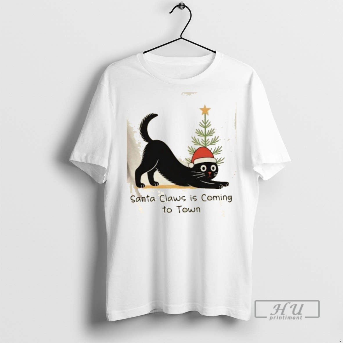 New Black Cat Santa Claws Christmas Tree Tee Shirts Sweatshirt Hoodies