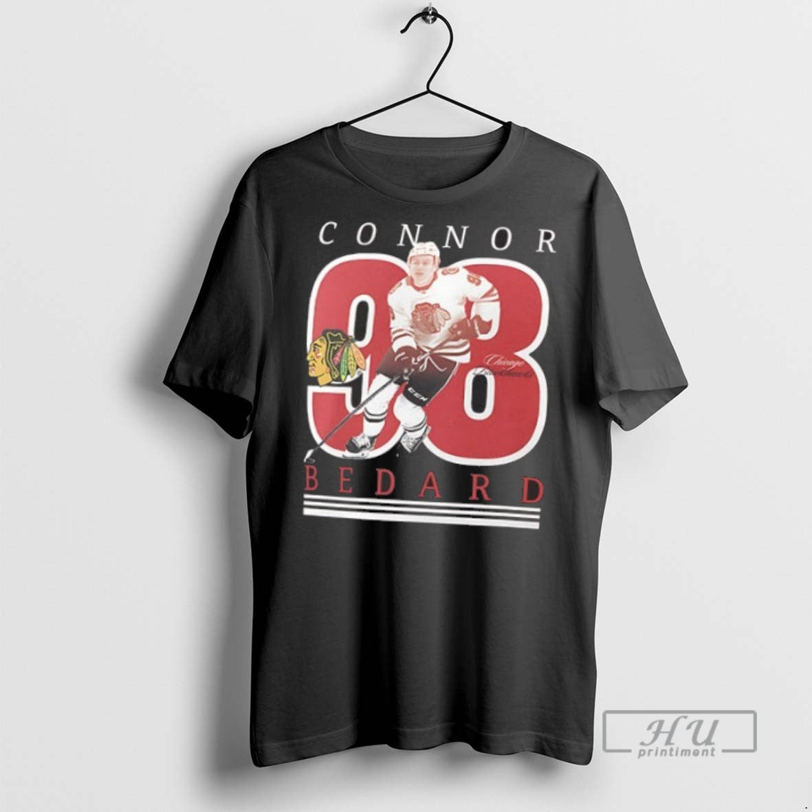 New Chicago Blackhawks Connor Bedard 98 Player Show Logo 2 Sided Tee Shirts Sweatshirt Hoodies