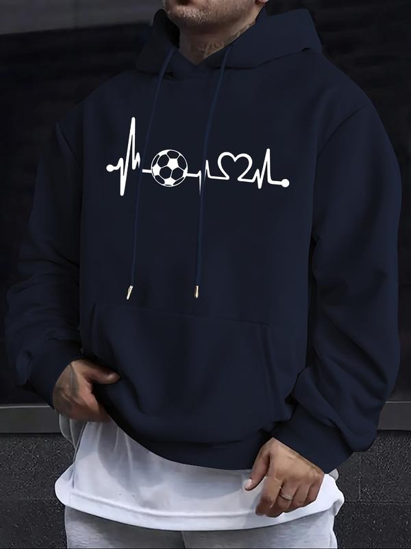 New Football Letter Print Comfortable Men's Hoodie, Casual Drawstring Hooded Sweatshirt, Fall & Winter Fashion, Mens...