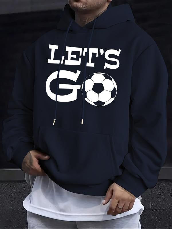 New Let's Play Football Letter Print Comfortable Men's Hoodie, Casual Drawstring Hooded Sweatshirt, Fall & Winter...