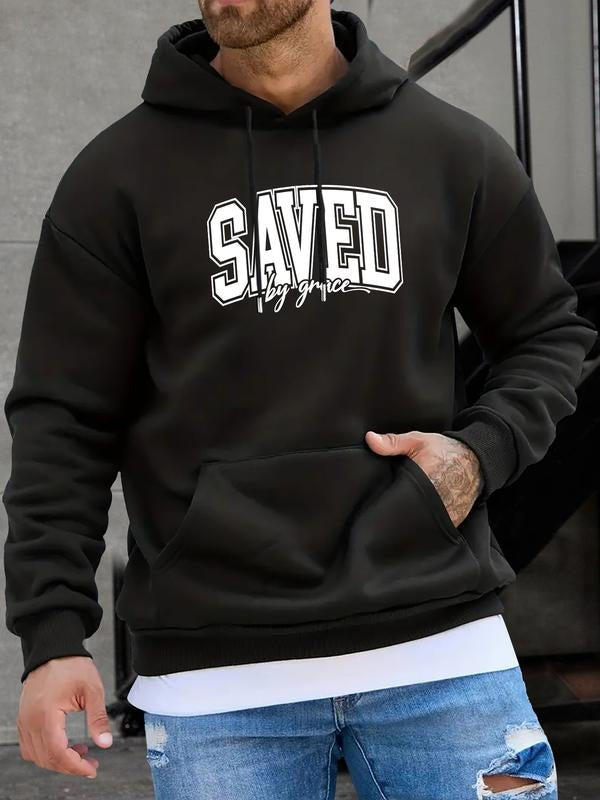 New Letter Print Hoodie for Spring & Fall, Casual Fitted Design, Moderate Fabric Thickness, Loose Fit Pullover Sweatshirt...