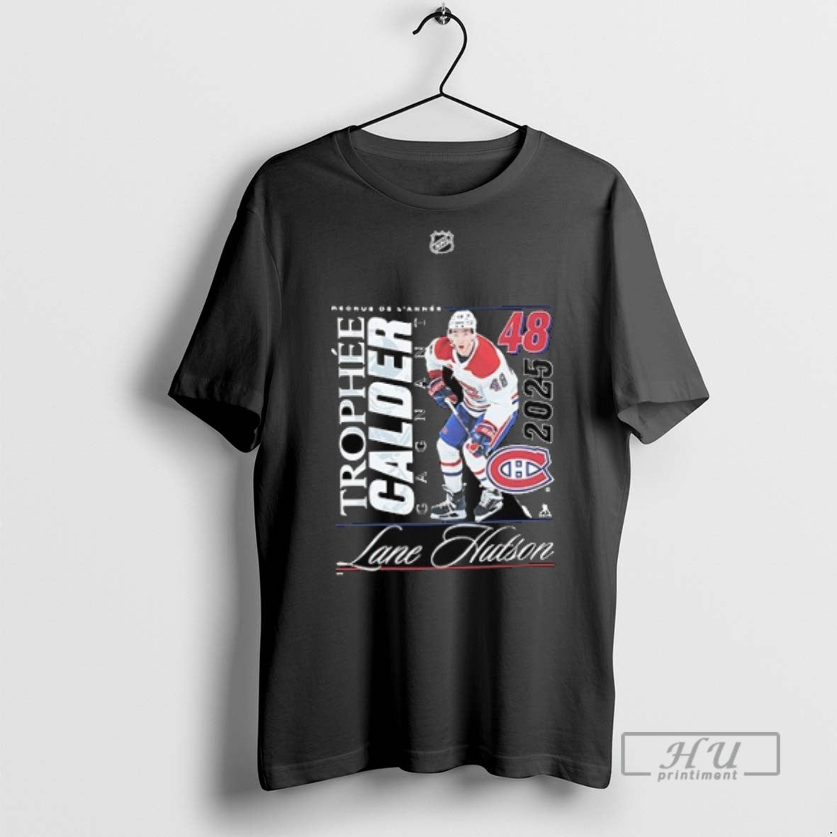 New Montreal Canadiens Lane Hutson 2025 Calder Trophy Winner Graphic Double Sided Tee Shirts