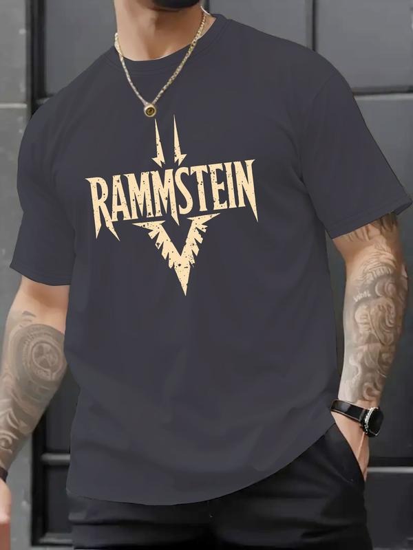 New Ramstein Letter Print T-Shirt, Casual Short Sleeve Comfortable Top, Fitted Summer Fashion Tee for Men, All-Season...