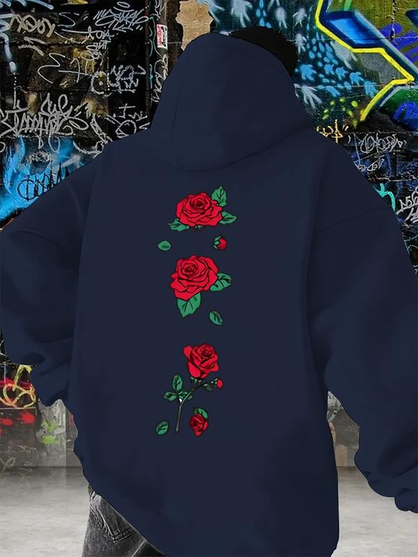 New Rose Letter Print Hoodie, Casual Fitted Comfortable Hooded Sweatshirt, Loose Style for Spring & Fall Seasons T-Shirts