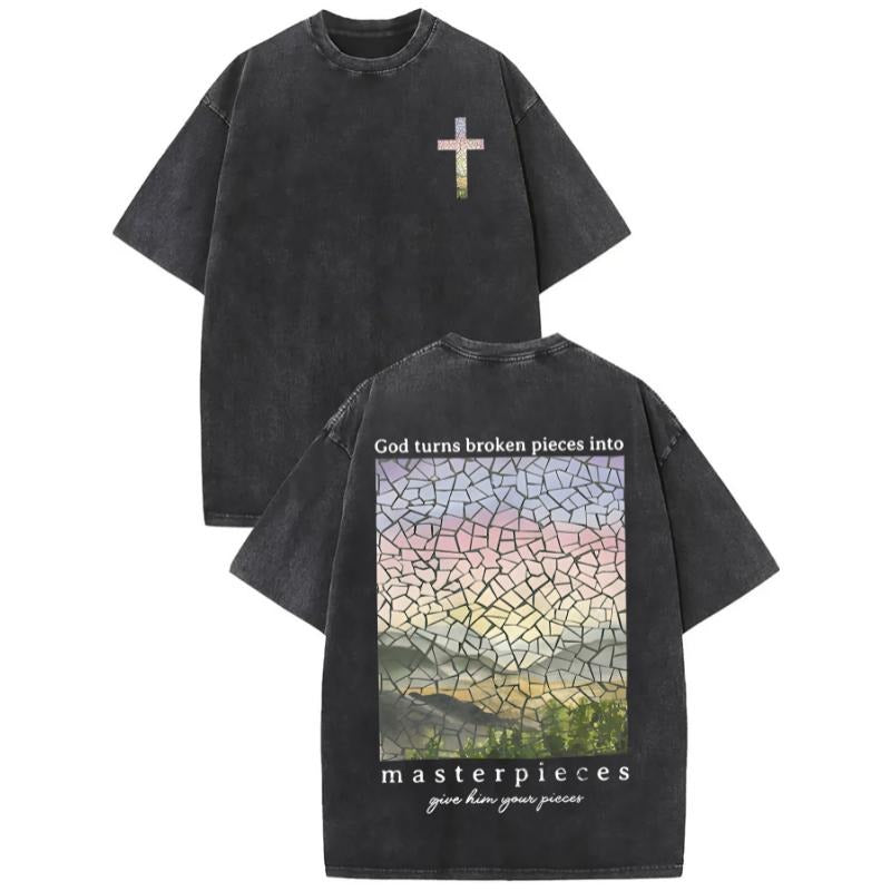 New Style Oversized Cotton God turns broken pieces into masterpieces Print Drop Shoulder T Shirts for Men Vintage...