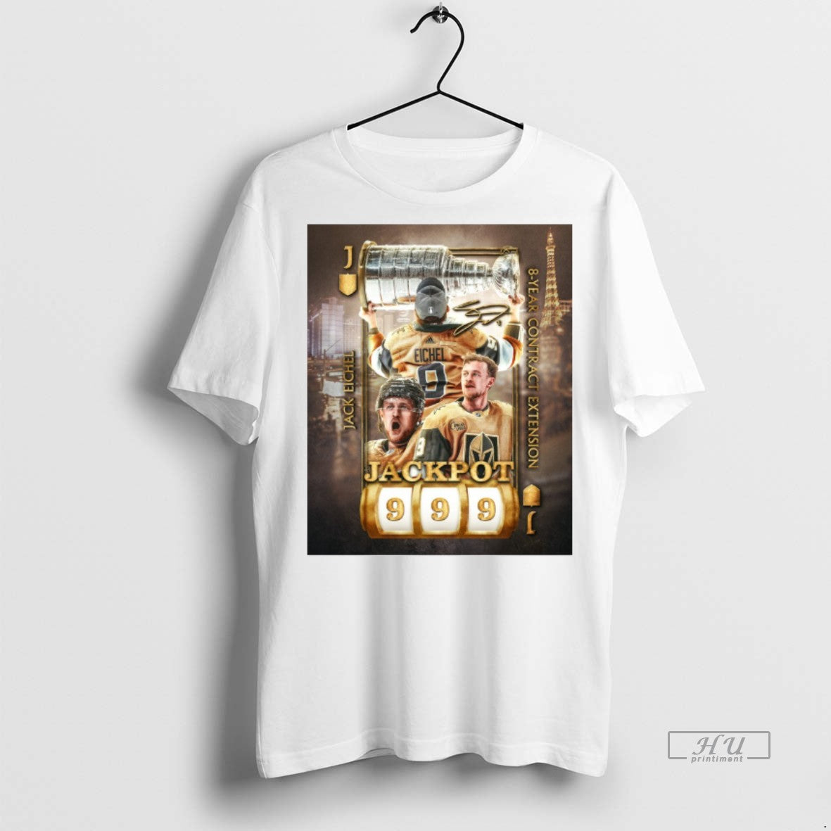 New Vegas Golden Knights Jack Eichel 8 Years Contract Extension Jackpot 999 Signature Graphic Tee