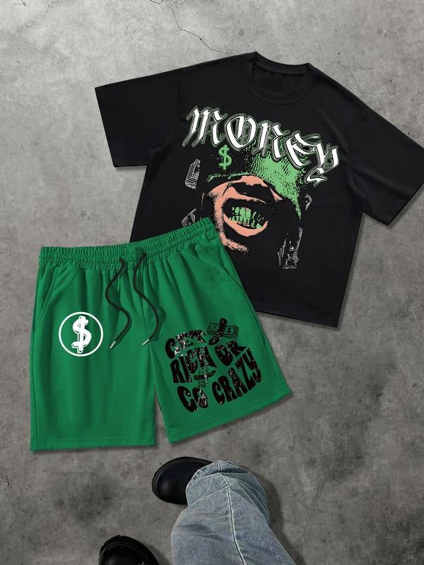New Y2K Street Style Printed Short Sleeve T-Shirt Set, Unisex Hip Hop Trend Two-Piece, Foam Print Casual Sports Wear...