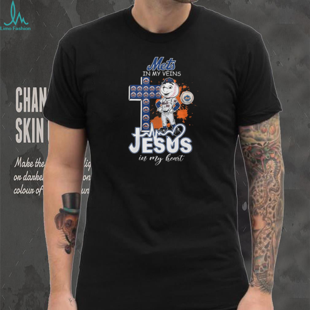 New York Mets Mr Met Mascot Cross Heartbeat Jesus In My Heart T Shirt