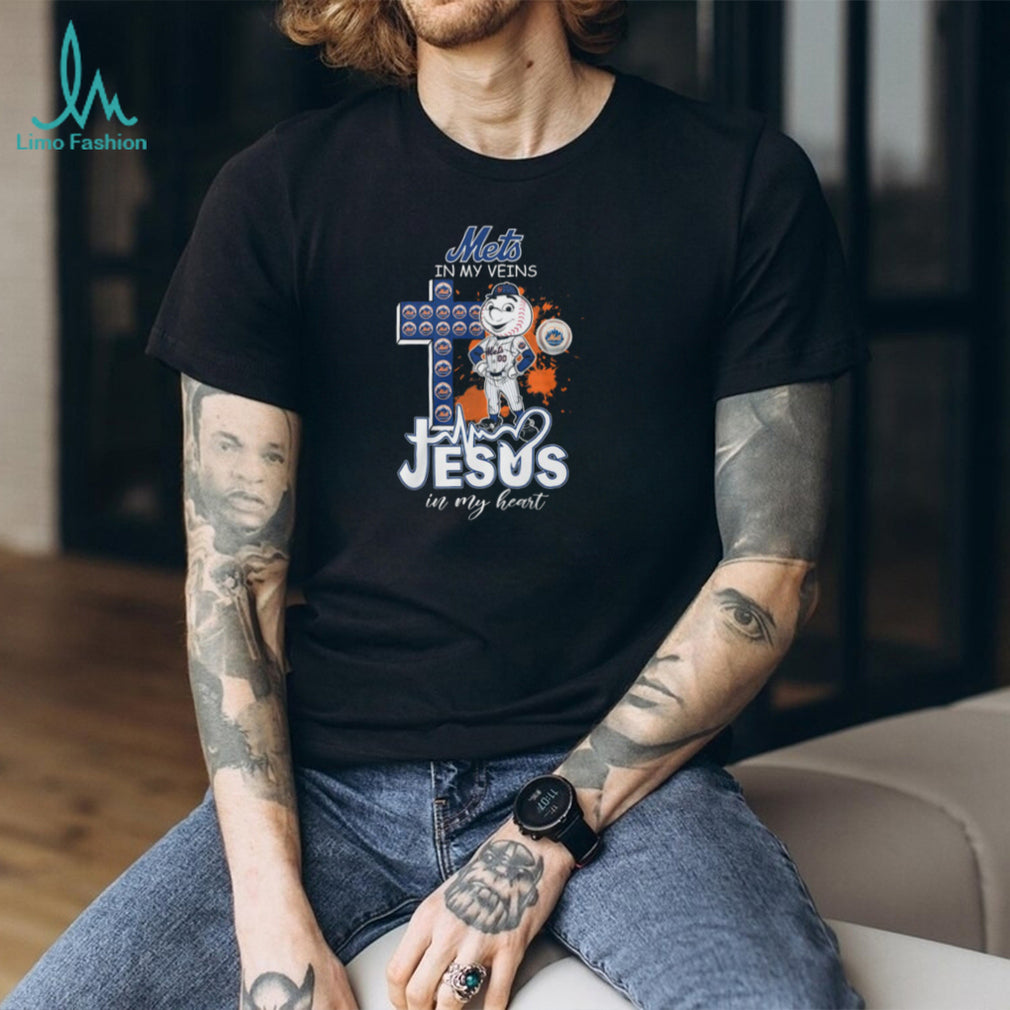 New York Mets Mr Met Mascot Cross Heartbeat Jesus In My Heart T Shirt
