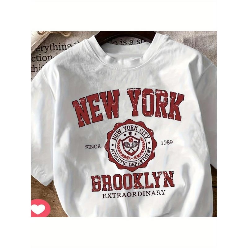 New York Print Crew Neck Tee - Women'S T-shirts - Short Sleeve, Casual Hoodie, Sweatshirt | PodTeesHub.com