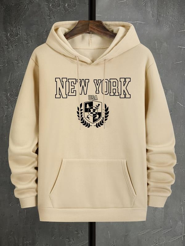 New York Usa Hoodie with Shield & Laurel Wreath Graphic Design, Fitted Style for Spring Fall Season, Perfect for Casual...
