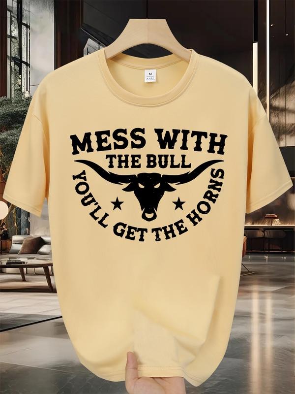 New vintage "annoyed cow you'll get horns" monogram print t-shirt, short sleeve all-season fashion brand comfortable...