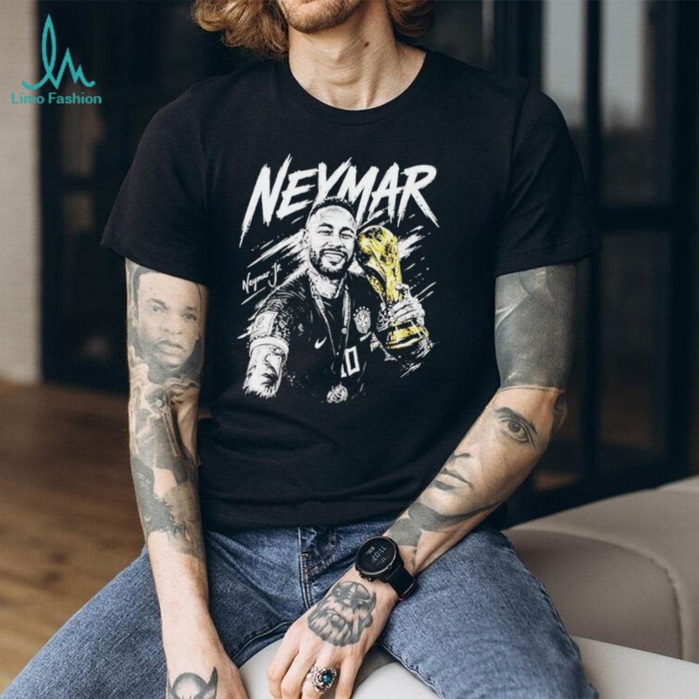 Neymar Jr Brazil Soccer Champion Gold Trophy Black T Shirt
