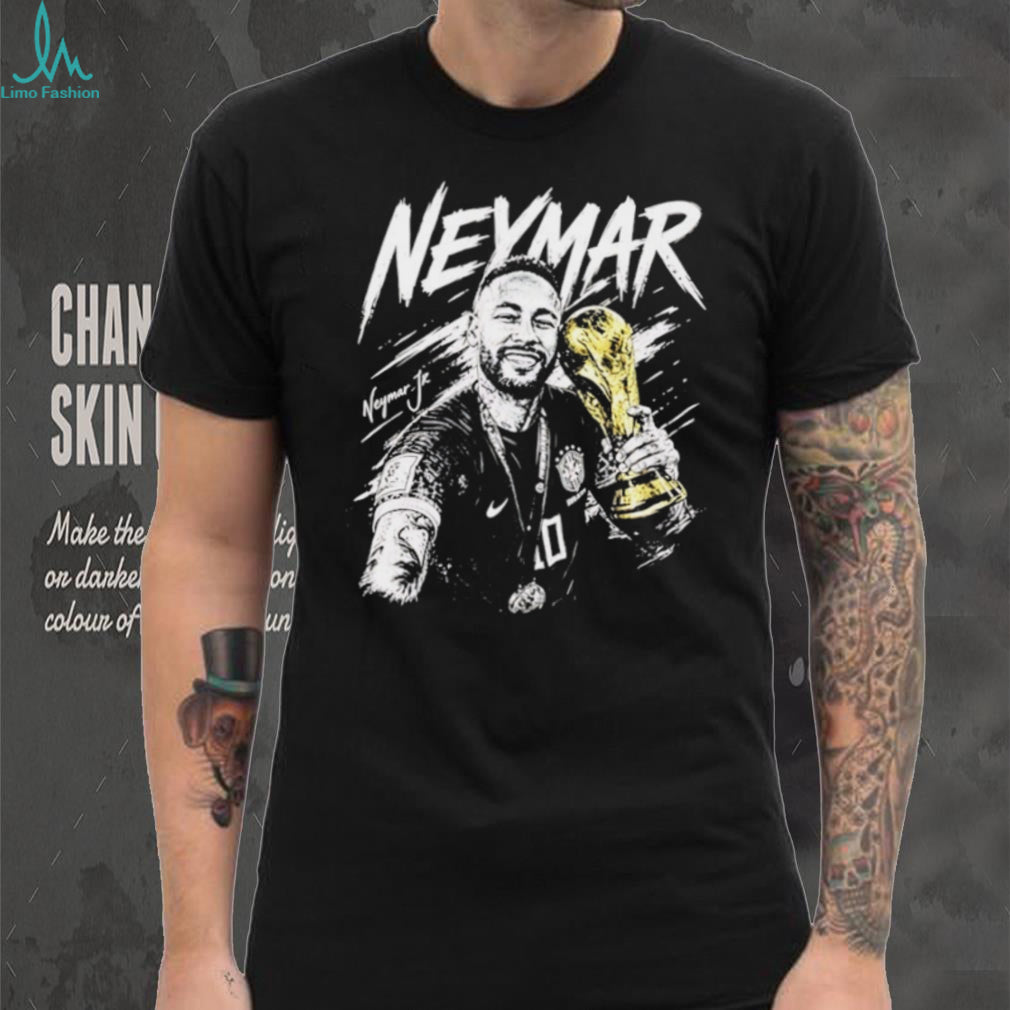 Neymar Jr Brazil Soccer Champion Gold Trophy Black T Shirt