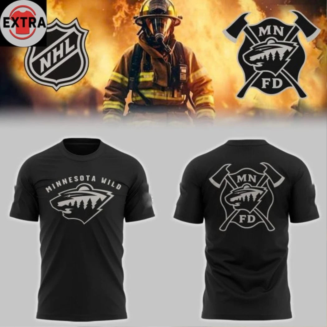 Nice Minnesota Wild Firefighter Appreciation Night 2026 NHL All Black Hoodie T-Shirt