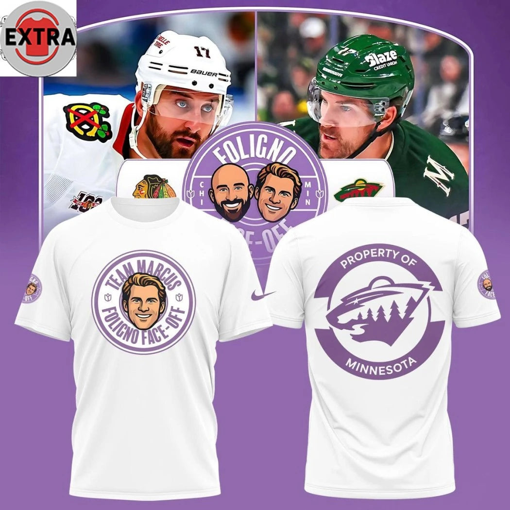 Nice Minnesota Wild x Foligno Face Off Team Marcus T-Shirt