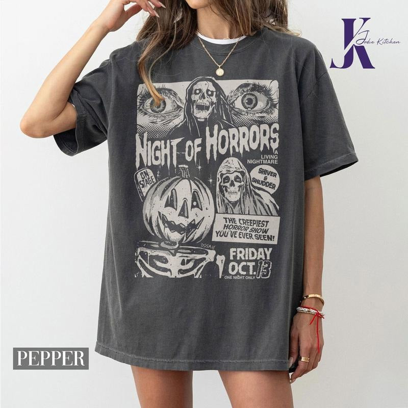 Night of Horrors Shirt, Halloween Comfort Colors Shirt, Horror Halloween Shirt, Horror Night Sweatshirt, Trendy...