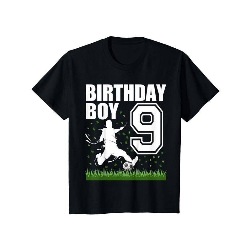 Nine Year Old Soccer Birthday Party Theme Gift For Boys And Girls Comfortable Breathable T-Shirt Hoodie, Sweatshirt