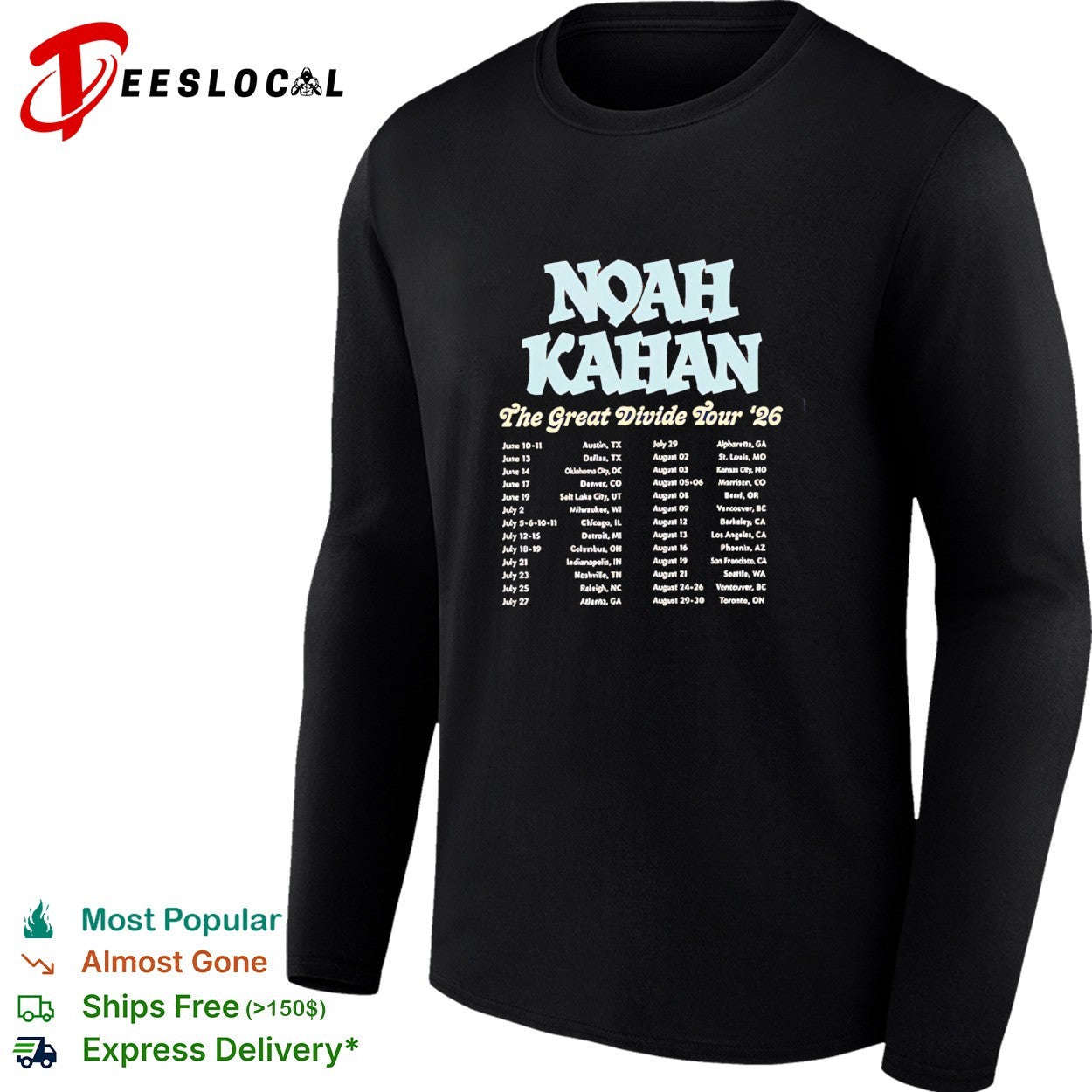 Noah Kahan The Great Divide Tour 2026 tour dates shirt