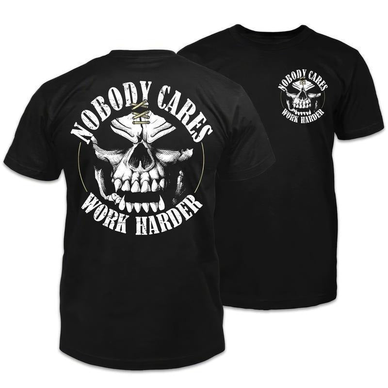 Nobody care work harder skull cool 2 sided shirt 2, shirt  for man and women Comfort Cotton Top, menswear Classic Collar...