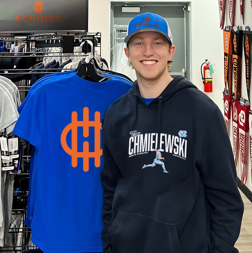 North Carolina Baseball Tom Chmielewski running pose shirt