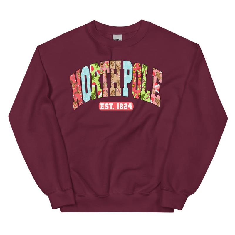 North Pole EST. 1824 Christmas Sweatshirt, Trendy Crewneck T-Shirts, Hoodie | PodTeesHub.com