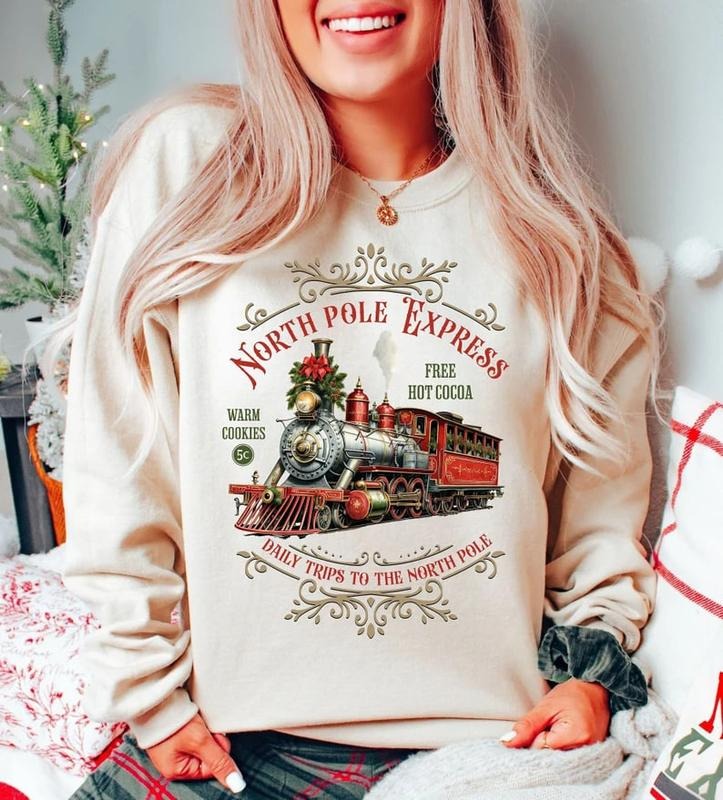 North Pole Express Sweatshirt, North Pole Train Shirt, Retro Christmas Sweater, Christmas Train Shirt, Vintage Style...