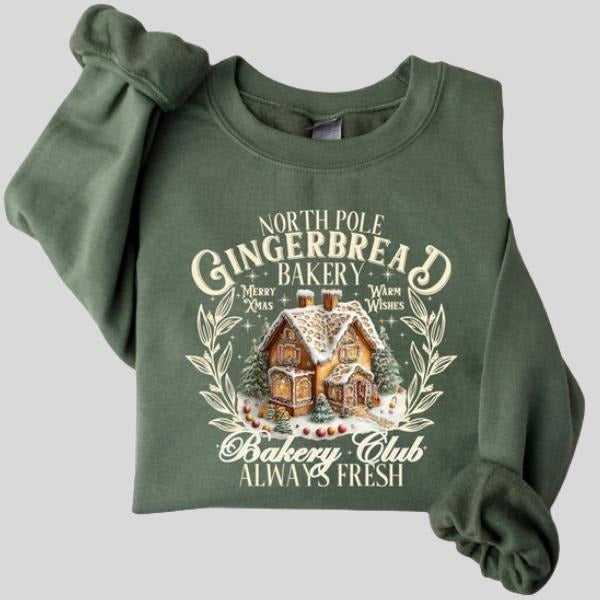 North Pole Gingerbread Bakery Sweatshirt, Bakery Club Shirt, Family Matching Group Shirts, Christmas Baking Gift Hoodie