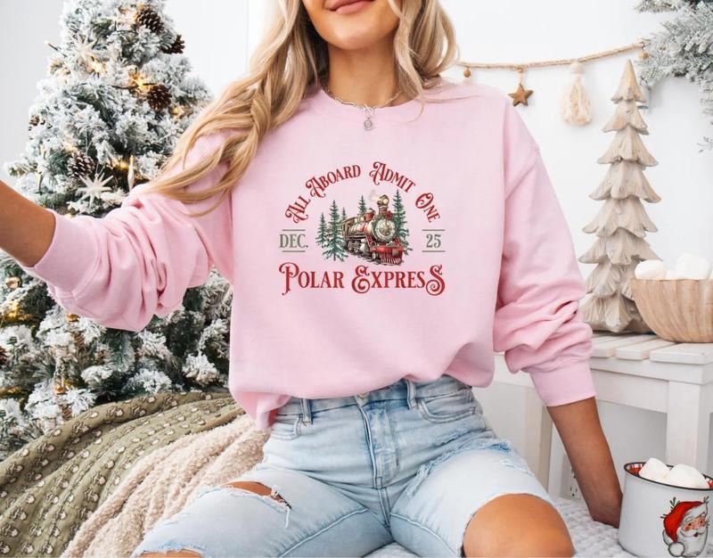 North Pole Train Christmas Sweatshirt, Festive Family Gift Hoodie, Cozy Xmas Crewneck Sweatshirt, Merry Holiday Graphic...